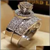 Solitaire ring schattige vrouwelijke kristal witte zirkoon stenen ring set luxe 925 sier verloving vintage bruids trouwringen voor w dhgarden dhwox