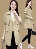 Women's Trench Coats 2022Autumn Mid-Length Coat Women Double Breasted Slim Spring Navy Khaki Female Outwear Fashion Windbreaker