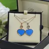 Vintage Pendant Necklace Copper With Gold Plated Designer Blue Heart Charm Choker Short Chain Collar For Women Jewelry Party Gift