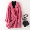 Jaqueta de lã de pele feminina feminino Autumn Winter Fashion Granule Sheep tesouras casaco coreano Double Bastted sobretudo