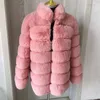 Women s Fur Faux Jacket Winter Warm Coat Plus Stand Collar Pink Ladies 70cm Long Sleeve Fluffy 221128