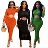 Women's Two Piece Pants Elegant Solid Long Women Dress Set Sexy Sleeve T Shirt Top Ruched Bodycon Slirts Club Wear Party Lounge