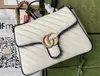 Realfine Bags 5A G443497 26 cm Blanc/Marine Marmont Petit sac à main à bandoulière pour femme homme avec sac à poussière