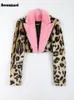 Frauen Pelz Faux Nerazzurri Herbst Winter Leopardenmuster Dicke Warme Weiche Kurzen Nerz Jacke Blazer Frauen Langarm mit Rosa Kragen 221128