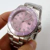 Relojes de pulsera de lujo de 40mm con esfera estéril rosa, cristal de zafiro luminoso, bisel de cerámica, movimiento automático Miyota, reloj para hombre