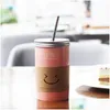 Kubki 480 ml uśmiech twarz Korea Creative St Glass Mub Mub Cup Ceramic Mason Butelka Sok Summer Cups 20211221 Drop dostawa Ho Dhkox