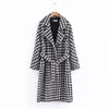 Women's Trench Coats 2022 Women Winter Houndstooth Print Female Fashion Autumn Warm Coat Feminine Adjustable Waist Slim Abrigos Mujer