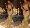 Lectins 2023 vestidos de baile de baile de oro sirena longitud sin tirantes longitud