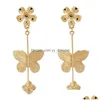 Dangle Chandelier Vintage Womens Earrings Gold Plated Big Small Flower Butterfly Charm Dangle Drop Delivery Jewelry Dhtd2