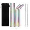 Dricker halm Rainbow rostfritt stål dricka st kostym bländande färg 215x6mm tubaris set med rengöringsborste sugrör kit bar dhyr7