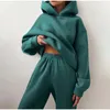 Hoodies للنساء من قطعتين من قطعتين مجموعة من النساء لليئة الشتاء الصواف الصلبة طويلة الأكمام طويلة السراويل الركض دعاوى الإناث الأزياء غير الرسمية للملابس الرياضية الفضفاضة 221129