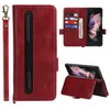 Retro Magnetic Flip Phone Cases for Samsung Galaxy Z Fold3 5G Multiple Card Slots Solid Leather Wallet Clutch Kickstand Protective Shell with Pen Slot Holder