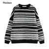 Damenpullover Vintage Gestreifter Strickpullover Frauen Übergroße Lässige Streetwear Teen Strickwaren Pullover Herbst Winter Dicke Warme