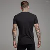 Men's Suits 806649 T-shirt Mannen Mode V-hals Korte Mouwen Katoenen Slim Fit Sport Tee Shirt Bodybuilding Fitness