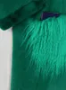 Women s Fur Faux Nerazzurri Oversized Green Long Fluffy Coat Women Bat Sleeve with Mongolian Pockets ry Coats Korean Fashion 221128