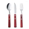 Ensembles de vaisselle 18 pièces/lot, manche en bois en acier inoxydable, ensemble de couverts, cuillère à dîner, couteau à voler, fourchette à fruits, outils de cuisine portables