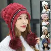 Berets Autumn Winter Women Knitted Hat Outdoor Warm Earflap Faux Fur Ball Beanie Ear Protection Windproof Cap Girl Ski Hats