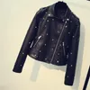 Women's Leather Personality Simple Rivet Black XL Washed Pu Jacket Coat European And American Fashion Casual Handsome Punk Fan Car Lapel