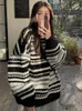 Damenpullover Vintage Gestreifter Strickpullover Frauen Übergroße Lässige Streetwear Teen Strickwaren Pullover Herbst Winter Dicke Warme