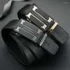 Belts Men's Business Lengthened Fashion Men Casual Automatic Buckle Minimalist Design Leather Belt Coffee Belts2022