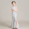 Цветочные девочки платья чистыми висящими шейными цветами, детские, формальные ношения Sequine Girl, платье русалки для свадьбы 403