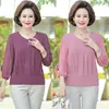 بلوزات نسائية النساء الربيع الصيفي على غرار القمصان شيفون سيدة نصف الأكمام زهرة o-neck blusas قمم ملابس الأم المتوسطة العمر