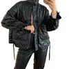 여자 재킷 여자 푸 파카스 코트 겨울 자켓 가짜 가죽 아웃복 포켓 롱 슬리브 탑 솔리드 스트리트웨어 레이디스 우아한 TRF 221128