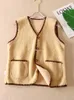 Kvinnors västar Autumn och Winter Simple Cortile Button-Type Grain Velvet Women's Vest är tunn kort V-Neck Oute Wear Fleece