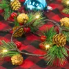 Pine Cone Christmas String Lights 20 LED Battery Operated Garland with Red Berry Fairy for Indoor Outdoor Xmas Fireplace Mantel Decorations