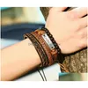 Charm Bracelets Mens Bracelet 100 Genuine Leather Believe Beading Rope Simple And Easy Adjustable 4 Styles 1 Set Drop Delivery Jewel Dhtyx