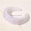 Pannband lyxiga blanka fl crystal head hoop bredb￶rd pannband kvinnor rostons svamp punkter diamant h￥r tillbeh￶r turban drop dhjue