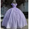 Splendido abito da ballo lilla Abiti Quinceanera Applicazioni 3D Perline Allacciatura sul retro Lunghezza pavimento Abiti da sera da ballo Ragazze messicane Abiti da 15 anos Abiti da festa wly935