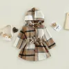 Cappotto FOCUSNORM 03Y Autunno Inverno Neonate Cappotto di lana Plaid stampato manica lunga con cappuccio Giacca monopetto Capispalla Cintura in vita 221128