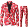 Erkek Suit Blazers kırmızı baskılı iki parçalı Noel takım elbise ceket pantolonu şık erkek blazer ceket pantolonlu siyah yeşil mavi S-4xl 221128