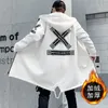 Męskie kurtki polaru zimowi mężczyźni wydrukowani japoński z kapturem długi płaszcz czarny hip hop streetwear grube wiatrówki 221128