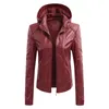 Sonbahar Kış Kış Kadın Deri Ceket Pu Coat Kadın Moda Kapşonlu Yaka Kadife Sıcak Koru Kısa S-XL