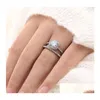 Anneaux de bande 2pcs / set anneaux pour femmes couple cubique zircone bague carrée amoureux bijoux de mariage de fiançailles romantique bijoux gif dhjce