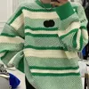 패션 여성 스웨터 편지 자수 니트 지오메트리 라인 디자인 의류 ​​겨울 따뜻한 스웨터 느슨한 탑 풀 오버 의류