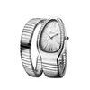 Armbandsur Missfox Snake Head Luxury Womens Watches Full Diamond Dial Bezel Fexible Armband Quartz Movt Watch for Women Reloj de Mujer