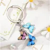 Key Rings Colorf Butterfly Keychain Color Drip Insects Car Key Ring Women Bag Accessories Jewelry Gifts Drop Delivery Dhgzs