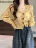 Women's Sweaters Kimotimo Hollow Out Knit Vest Women Autumn Long Sleeve Short Sweater Jacket Korean Style Tie Dye Vhals Single Breasted tops J220915