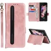 Retro Magnetic Flip Phone Cases for Samsung Galaxy Z Fold3 5G Multiple Card Slots Solid Leather Wallet Clutch Kickstand Protective Shell with Pen Slot Holder