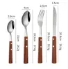 Dinnerware Sets Wood Handle Cutlery Set 304 Stainless Steel Dinner Fork Knife Spoon Coffee Spoons Dishes Tableware