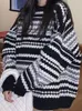 Damenpullover Vintage Gestreifter Strickpullover Frauen Übergroße Lässige Streetwear Teen Strickwaren Pullover Herbst Winter Dicke Warme