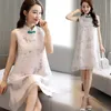 Robes décontractées robe d'été Cheongsams femmes traditionnelles chinoises Vintage sans manches moderne Qipao imprimer fête