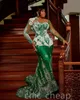 아랍어 ASO EBI Mermaid Green Prom Dresses Pearls Lace Bed Evening Formal Party Second Reception Exection Mangess 드레스 ZJ788 407