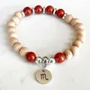 Pulseiras de link MG1734 Design Scorpio Zodiac Bracelete para mulheres 8 mm Woodbaeds Vermelho Jasper Chakra Palário Mala