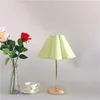Bordslampor Simple Design Wood Fabric Lamp Korean Style Golden Metal Rod Linen Round Bedside For Home Bedroom Decorati