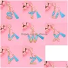 Key Rings Fashion Az Letters Initial Key Chain With Tassel Blue Stone Filling Plastic Keychain Cute Handbag Hanging Pendant Keyring Dhgud