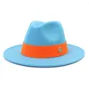 Bérets Été Fedora Large Bord Orange Ruban Rouge Lettre Perceuse Bord Droit Jazz Chapeau Haut-de-Forme Pour Femme Panama Homme Sombreros De Muje